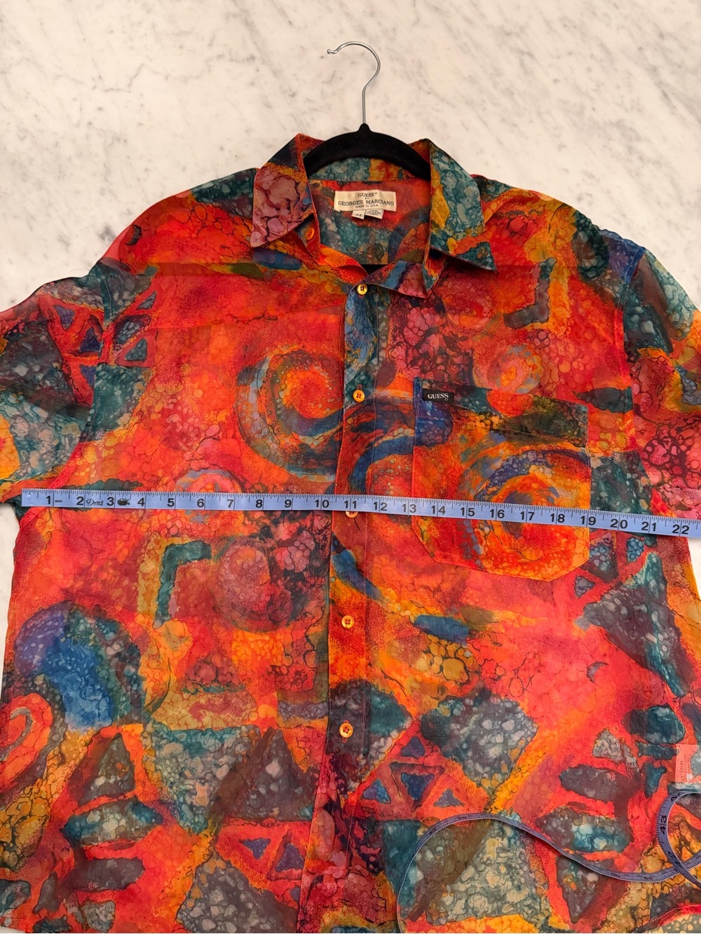 Vintage 90s GUESS by Georges Marciano Abstract Print Button Up Shirt M Made USA - Picture 5 of 11